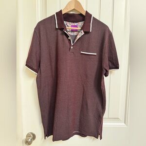 Simons Burgundy Embossed Honeycomb Polo Made with Liberty Fabric. Size L